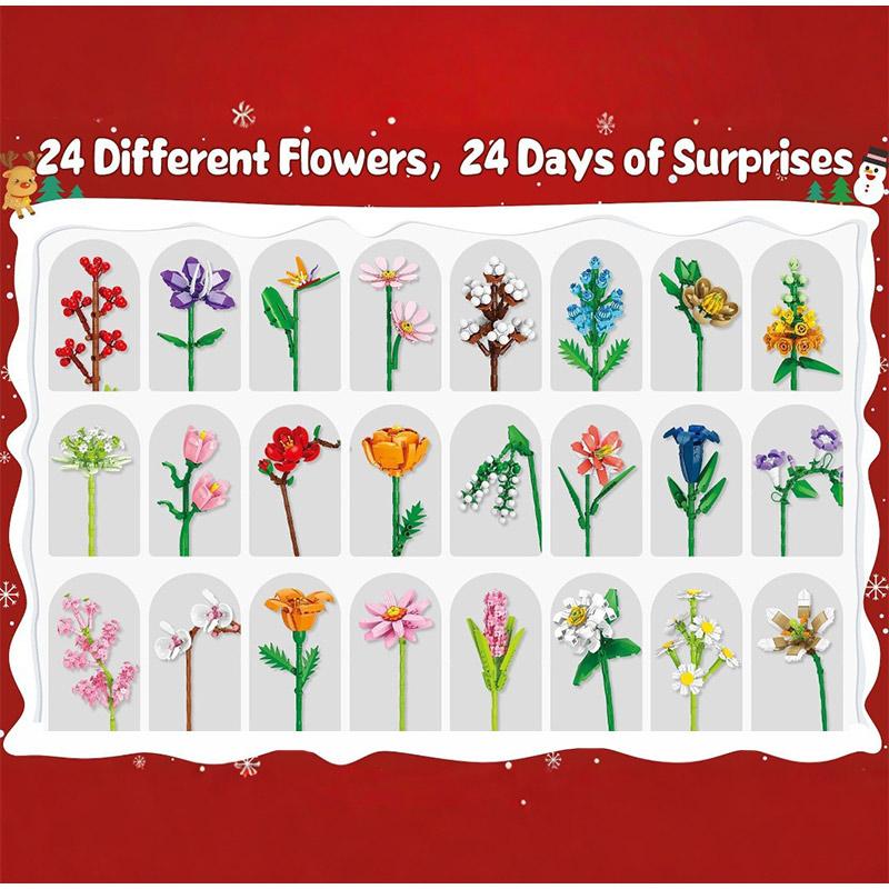 Advent Calendar 2025 Flower Bouquet Building Blocks For Adults Kids 24 Days Christmas Countdown Calendars With 24 Types Flowers