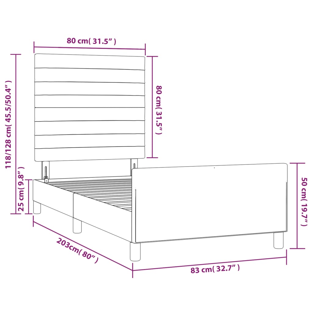 Bed Frame without Mattress Cream 80 x 200 cm Fabric