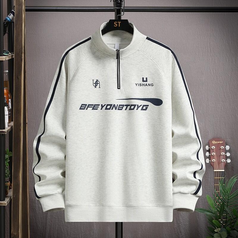 

Весенний новый свитер с полувысоким воротником на молнии, мужской свободный модный повседневный топ 3XL светло-серый