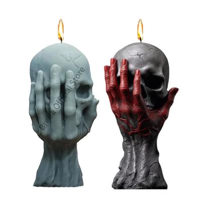 Moule Bougie Crâne Maléfique en Silicone Décoration Halloween Artisanat en Plâtre Outils pour Résine DIY Savon Bloc de Glace Moule de Cuisson Cadeau de Fête