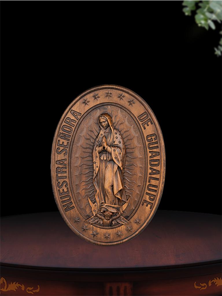 Handmade Virgin of Guadalupe Wooden Statue - Catholic Mary Wall Decor, Carved Religious Art, Mexican Marian Altar Figurine, Chri