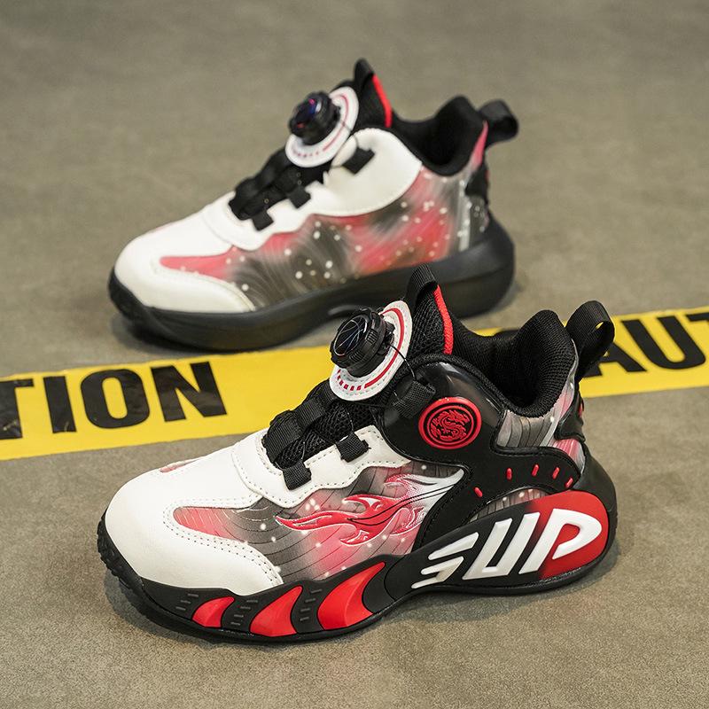 Boys' Shock-Absorbing Leather Basketball Shoes | Non-Slip, Lightweight Sports Sneakers for Big Kids, Fall/Winter 2025