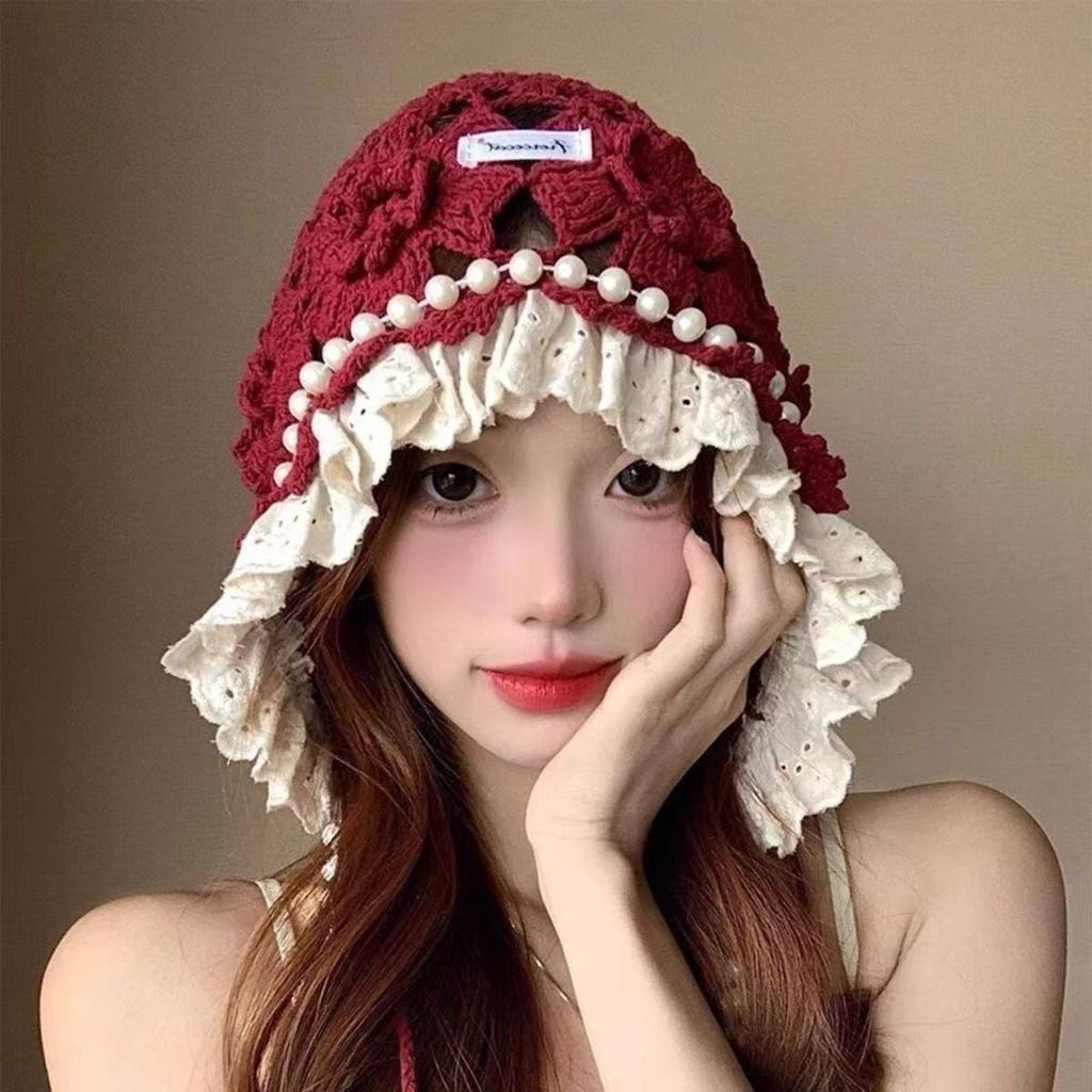 Women’s Hat New Arrivalsweetcut Out Hat Women's Knitting Baotou Hat Photo Fashion Handmade Lace Hat