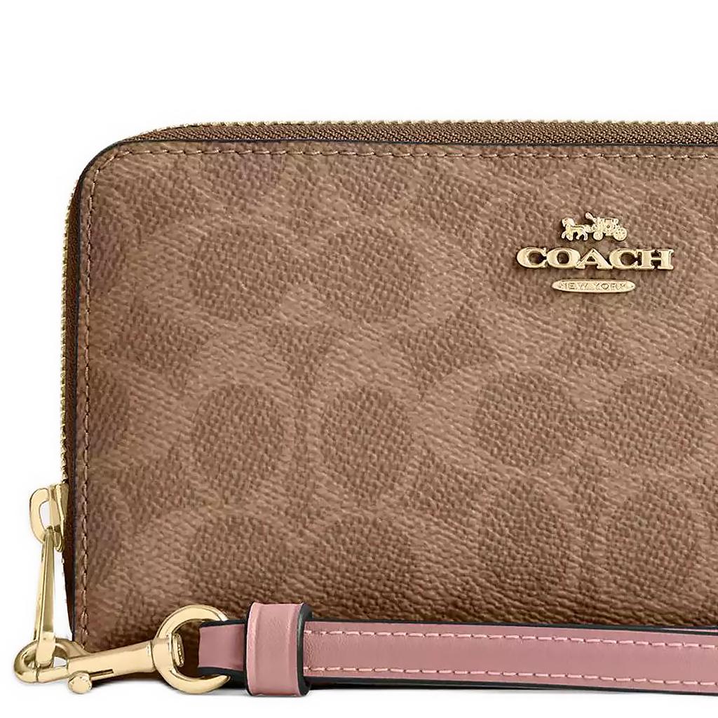 New COACH Coated Canvas Wallet Trumpets Women's Tan & Pink CW778-IMXB0