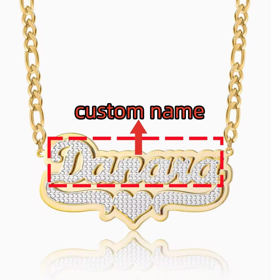18K Gold Nameplate Necklace Personalized Double Name Plate 3D Name Two Tone Necklace Custom Heart Name Necklace For Women