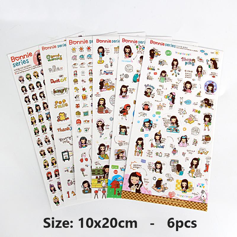 5pcs/6pcs Cute Cartoon Rabbit Animals Sticker PVC Diary Sticker Scrapbook Decoration Stationery Stickers for Cup Mobile Phone