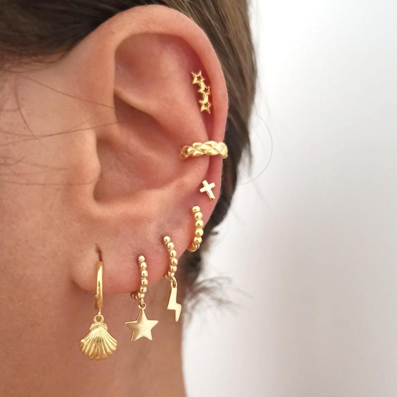 925 Silver Needle Square Pendant Hoop Earrings Vintage Gold Earrings For Women Shell Pendant Earring Fashion Jewelry Accessories