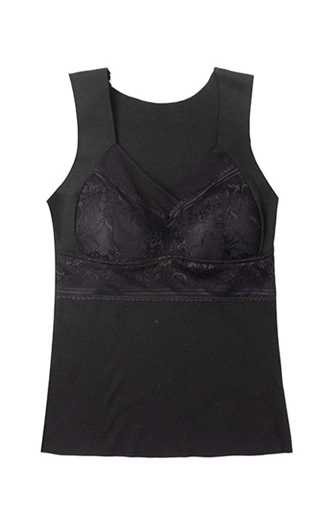 Gold Japan Plus Size Sleeveless Underwear with Bra Black Women's Cups, Fleece-Lined, Goldy-1203, 5L,