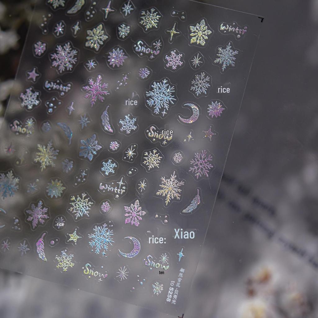 Tomoni Shell Light Winter Snowflake Sweater Nail Stickers - Translucent Christmas Nail Art Decals