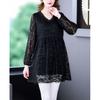 Middle Aged Mother Long Sleeve V-Neck Tops Loose Mid-Lentgh Women T-Shirt Spring Large Size Lace Bottoming Shirt