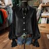Women's Fashionable Casual Gold Velvet Button-down Shirt Long Sleeve