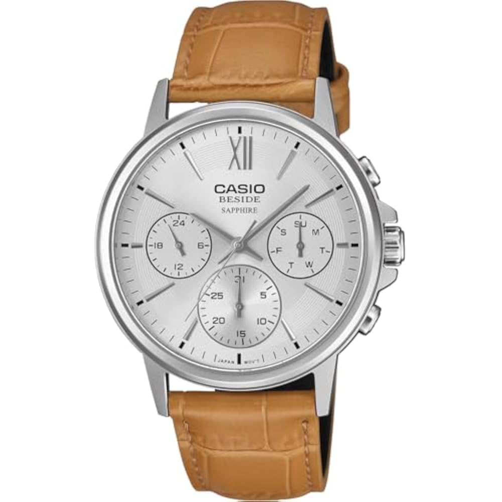 Casio CASIO BESIDE Quartz Men's Watch Sapphire Glass BMS-300L-5AV Camel Color Leather Band Mult...