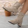 Large Size Polished Low-tube Women's Boots Autumn and Winter New Fashion Women's Boots Rear Zipper Square Heel Women's Shoes