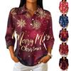 Damen Freizeit-Bluse mit Kragen, Knopfleiste und Dreiviertelärmeln im weihnachtlichen Print