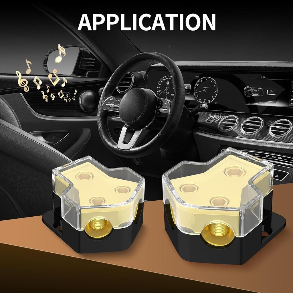 12V Stromverteilerblock Auto-Audio-Verstärker-Splitter 2-Wege 0/2/4 Gauge Ein 4/6/8 Gauge Aus Ground-Verteilerblock für Auto, Boot