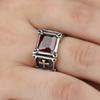 Unique Fashion Vintage Red Onyx Thor Men's Stainless Steel Gothic Style Ring