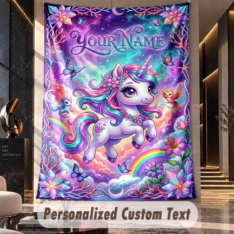 Unicorn (59) Theme Custom Tapestry Personalized Custom Name Text Wall Hanging Tapestry Home Decor Background Cloth