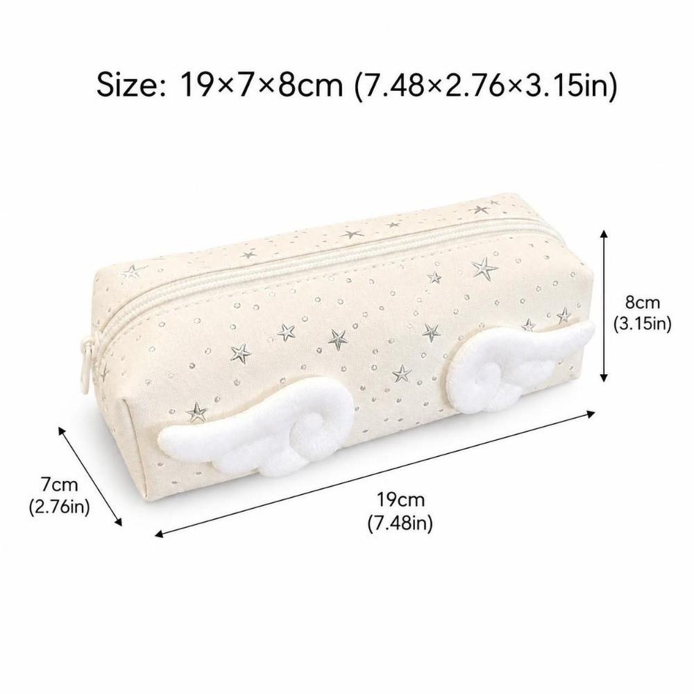 Multifunctional Star Print Pencil Case With Wings Decor Large Capacity Pen Bag Stationery Pouch Back To School
