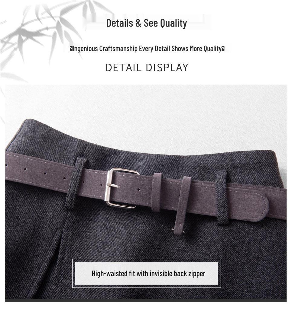 High-Design Slim Wool Blend Half-Skirt High-Waisted A-Line Belted Skort for Women, 2025 Winter Collection.