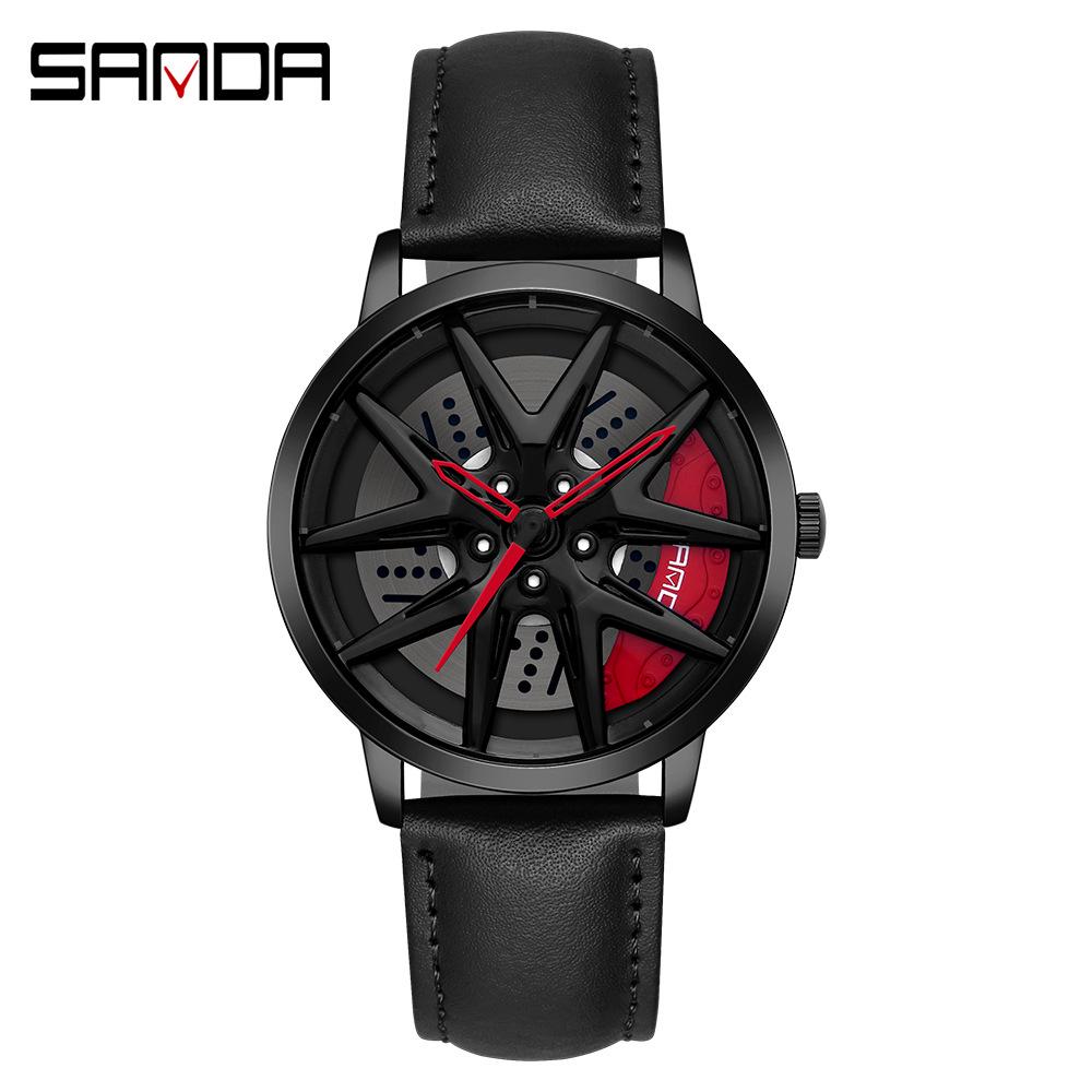 Sanda Men s Genuine Leather Strap Skeleton Dial Quartz Wristwatch – Creative, Casual, Waterproof Design.