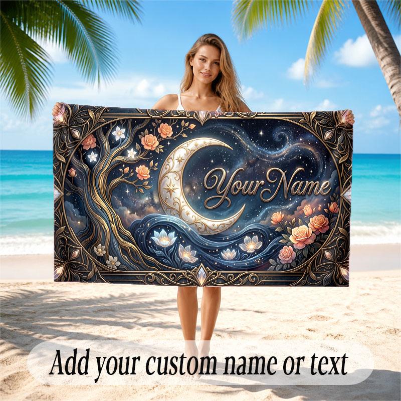 Space Cosmic Theme Soft Beach Towel Personalized Custom Name Text Towel Portable for Beach Pool Travel