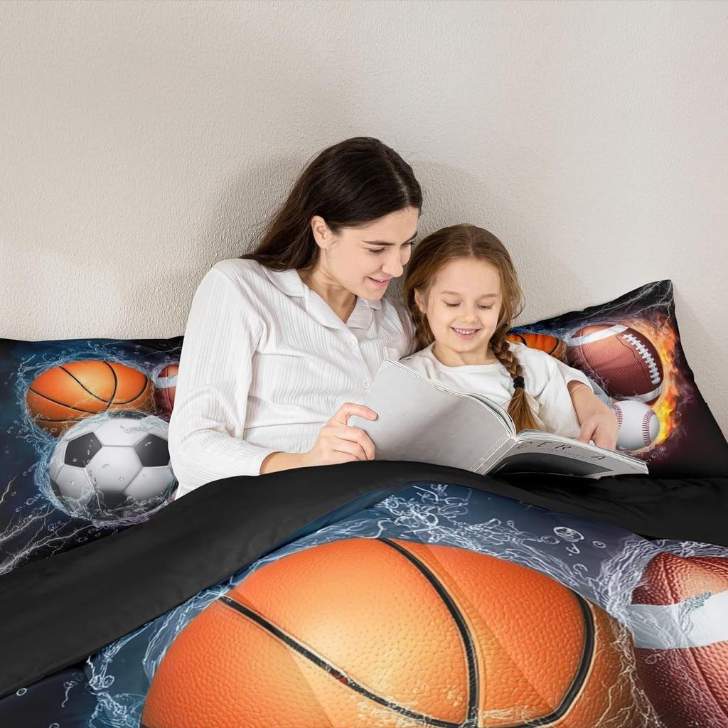 Erosebridal Twin Comforter Set for Boys Baseball Bedding Basketball Comforter Soccer Bedding Set for Teens Football Comforter Set with 1 Pil