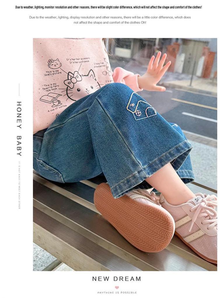 Flickors broderade jeans med raka ben - 2025 Höstmode