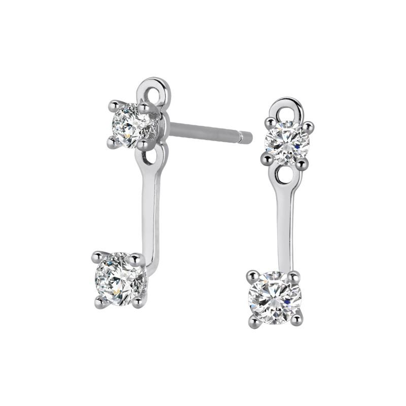 Sterling Zircon Stud Earrings Women Minimalist Geometric Design Two-Way Wearable Elegant Daily Jewelry 925