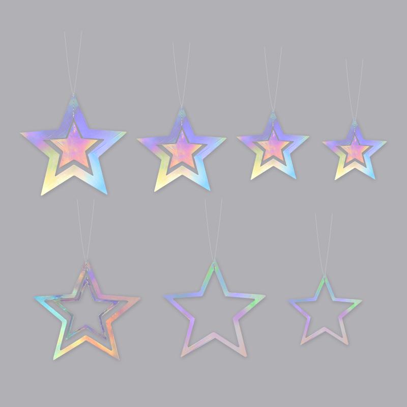 Laser Silver Paper Star Garland Banner Happy Birthday Party Decoration Girl Boy Baby Shower Wedding Christmas Wall Hanging Decor
