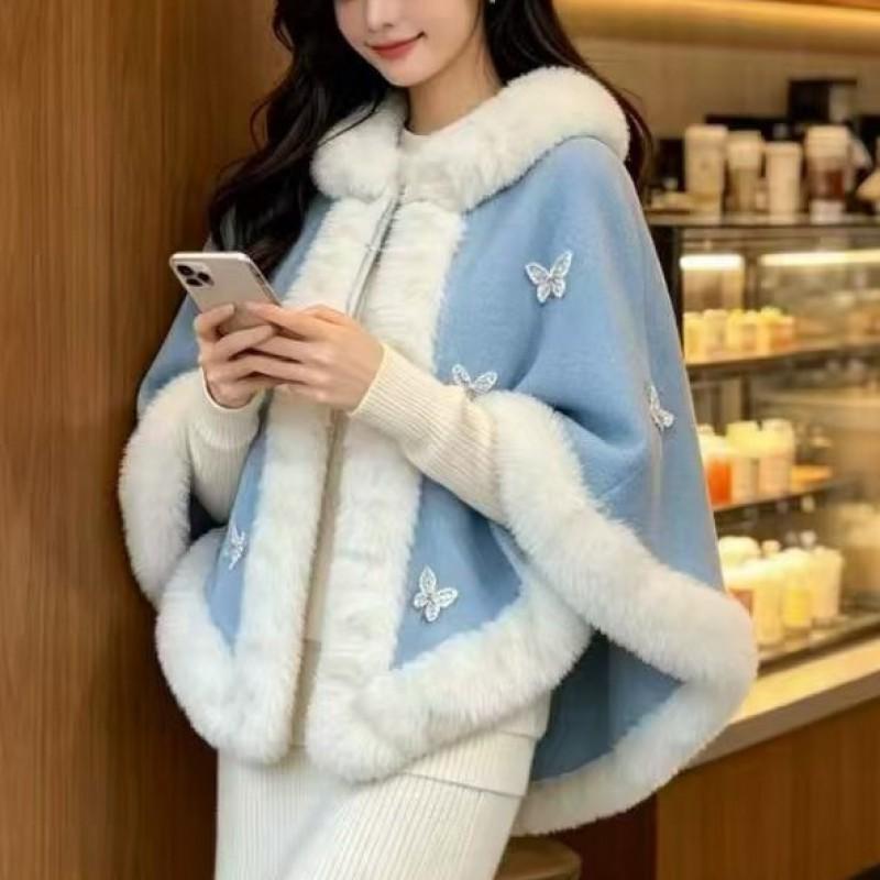Bridal Shawl Cape Winter Wedding Formal Dress Cover Up Warm Fleece Lined Butterfly Cloak