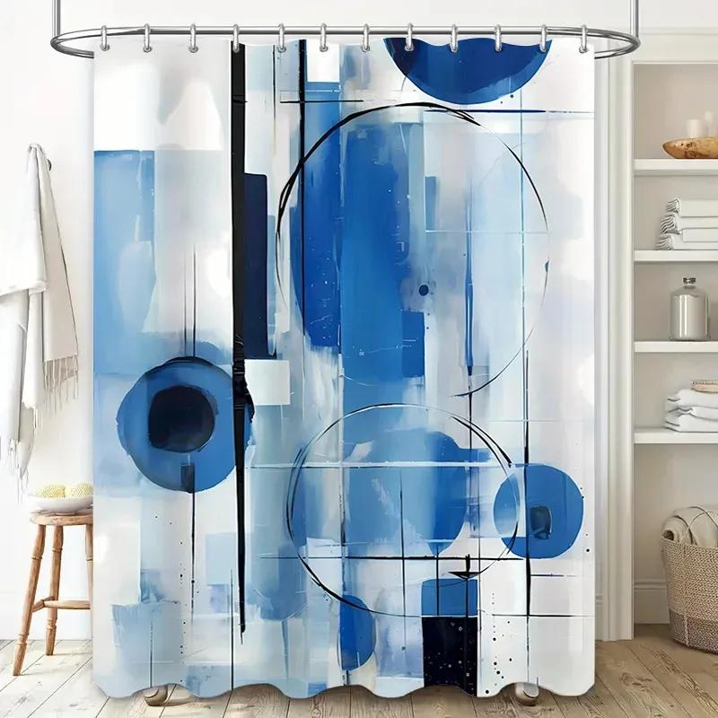 Blue abstract art shower curtain waterproof and mildew proof bathroom curtain modern simple home decoration shower curtain