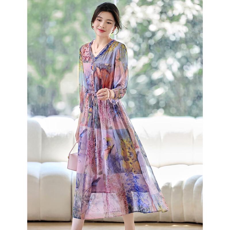 ORIGIN Women s Floral Print V-Neck A-Line Dress M