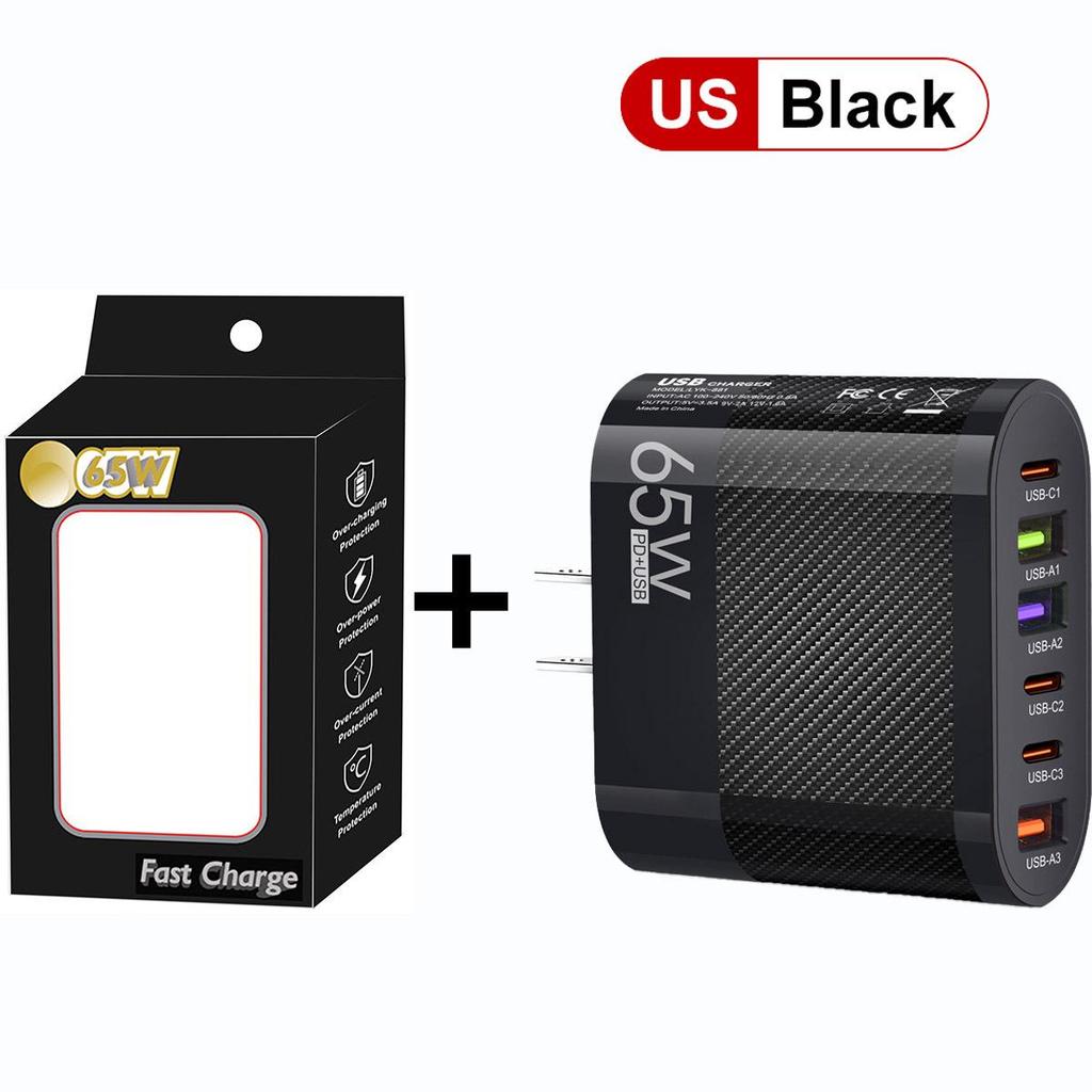 3.5A Multi-Port Charger with 3 Type-C & 3 USB Ports, Compatible with EU, US, UK Plugs
