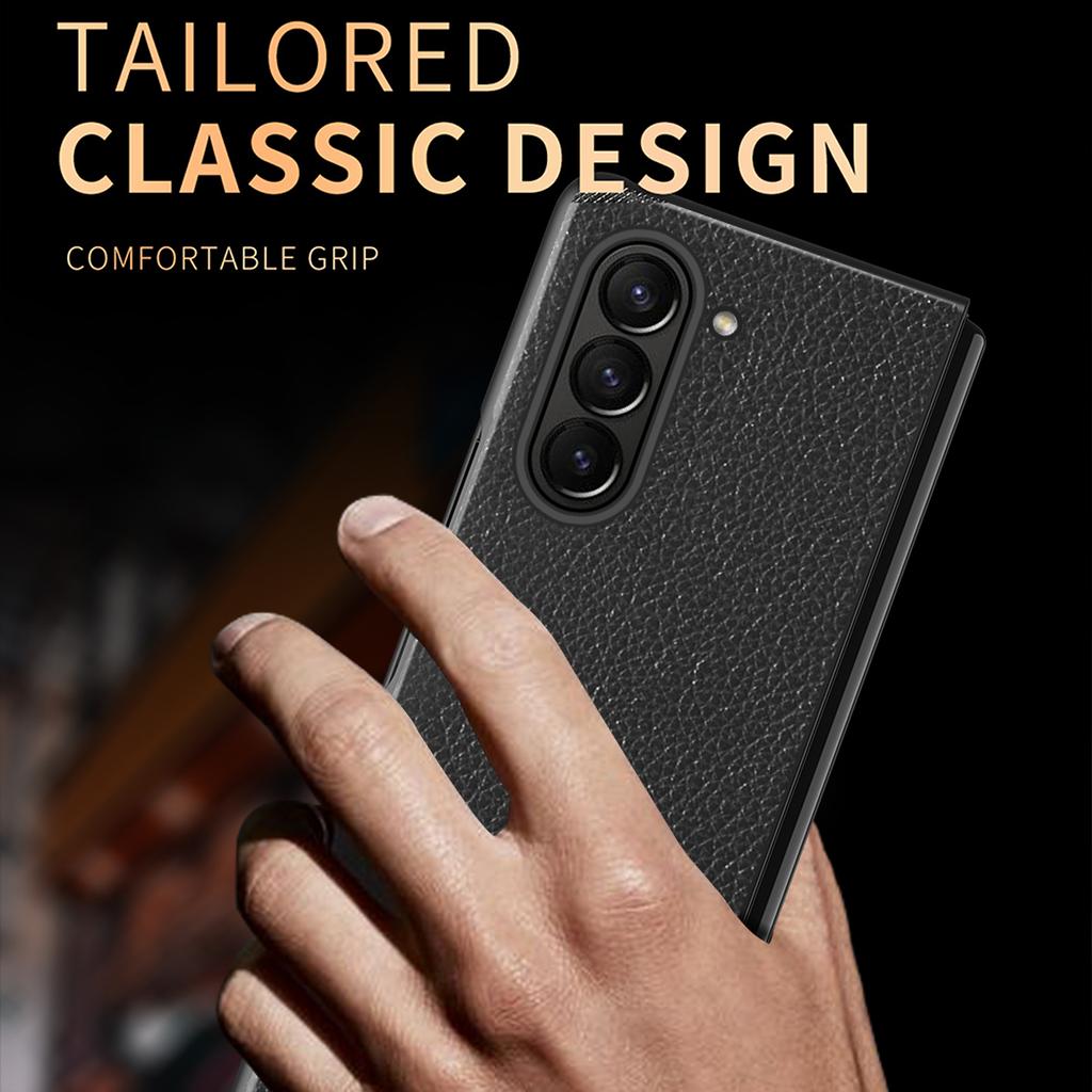 For Samsung Galaxy Z Fold6 5G Case Litchi Texture PU Leather Coated PC Phone Cover