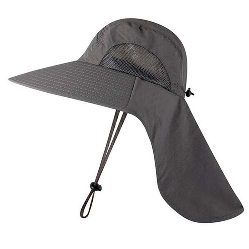 50+ Upf Outdoor Wide Brim Fishing Hat With Neck Flap, Dark Grey