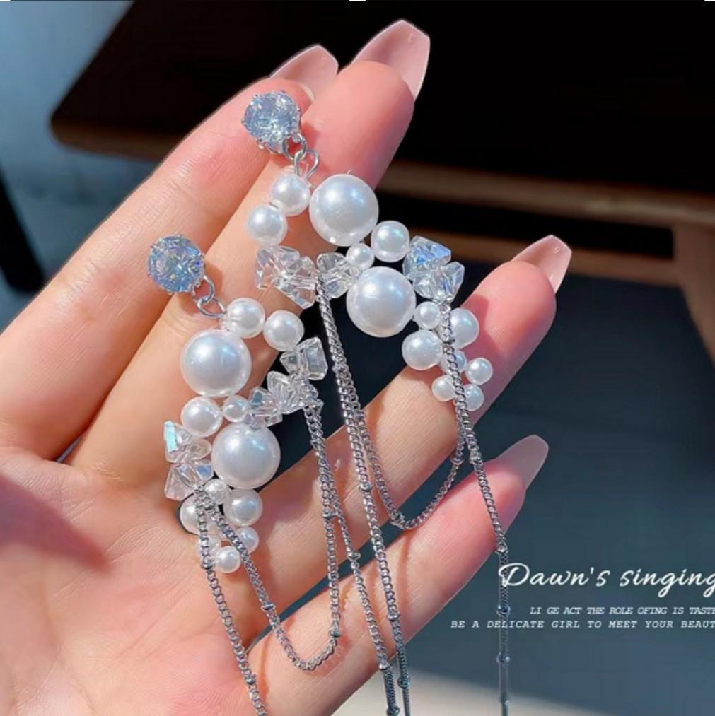 Light Luxury And High-end Feeling, Ultra Long Pearl Tassel Earrings With Earrings