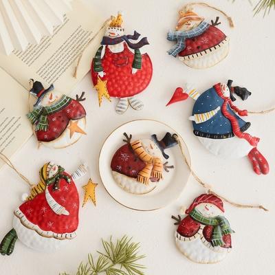 Handmade Snowman Hanging Model with Lanyard Cartoon Christmas Tree Decor Hanging Iron Party Decoration Christmas Decoration