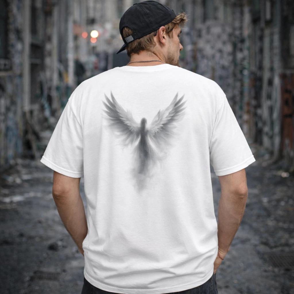 Shinora Angel Wings T-Shirt Back Print Streetwear Black Size L 3XL