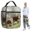 Hereford Bull And Cow Watercolour Photograph Insulated Lunch Bag for Kids School Cooler Thermal Food Box Tote Lunch Boxes