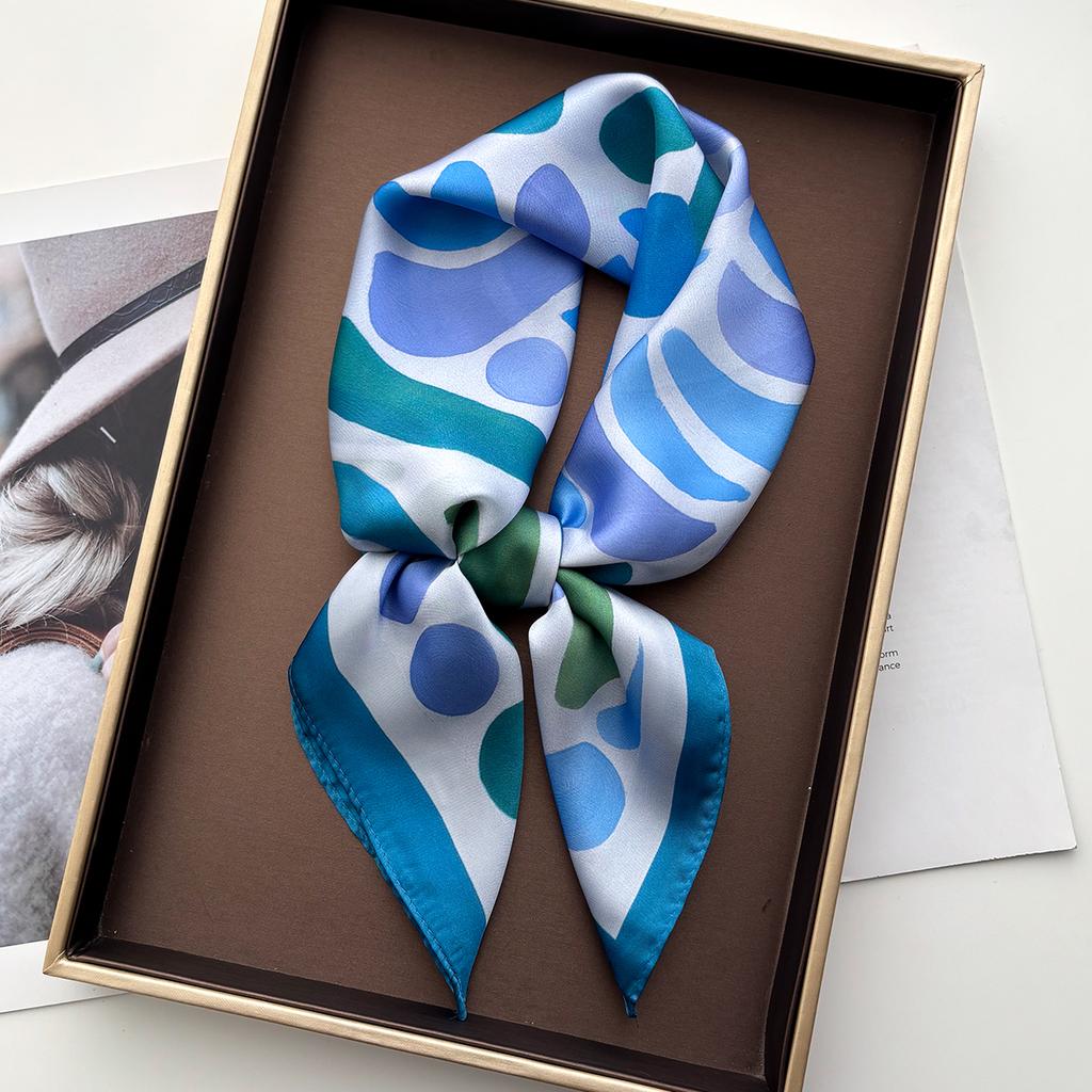 Luxury Square Scarf For Women Ladies Hijab Color Print Neckerchief Bandanas Summer Soft Stain Elegant Faux Silk Scarves Shawl