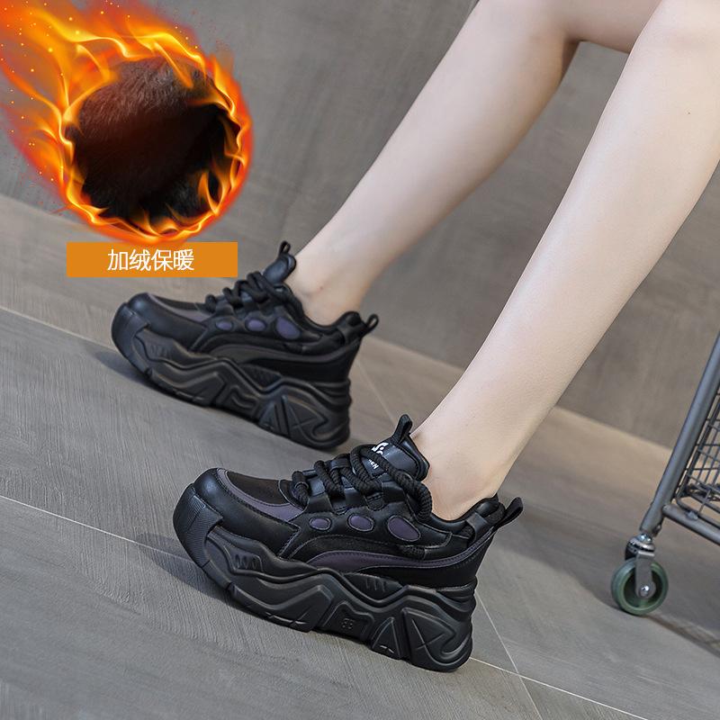 

thick-soled heightening shoes women s autumn and winter new color matching casual sports shoes small velvet muffin women s shoes 40
