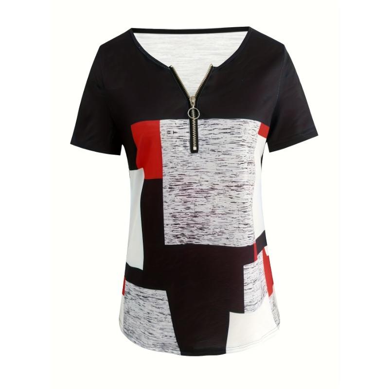Zippered short-sleeved printed internet celebrity hot style