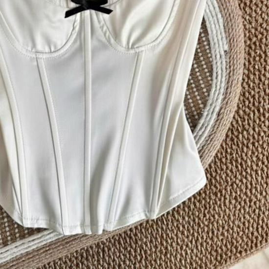 French High-End Lace Trim Bow Camisole Bra - Women's Slim Strap Sweet Design
