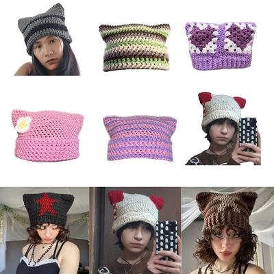 Fun Cat Ear Hat Unisex Costume Hats Gift Warm Soft Crochet Beanie Christmas New Year Warm Soft Skull Hat