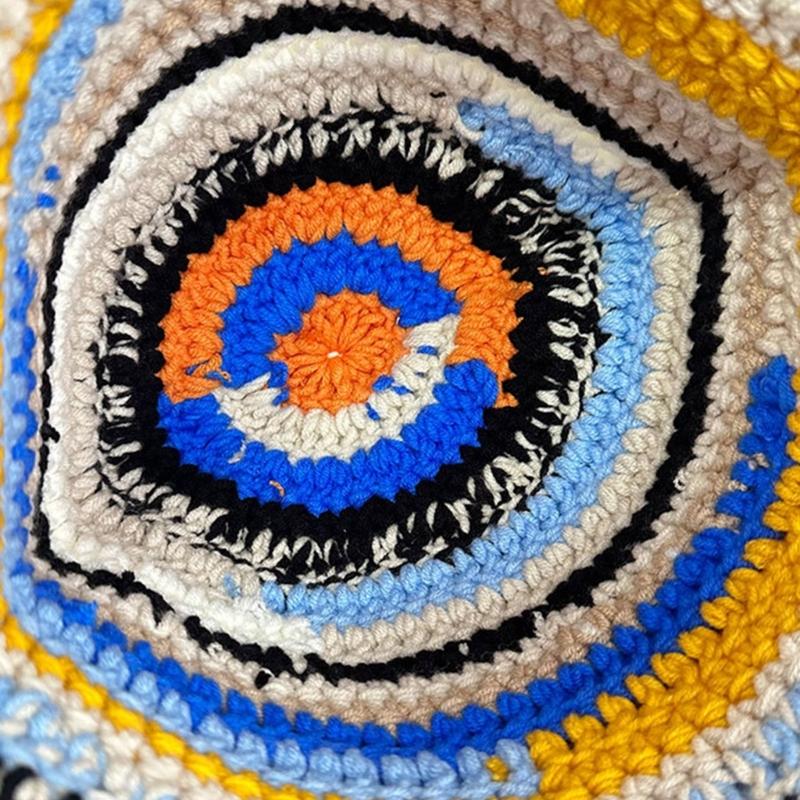 Sweet Girls Crochet Stripe Pattern Bucket Hat Cute Ladies Fisherman Cap Color Matching Woman Teens Winter Windproof Hat