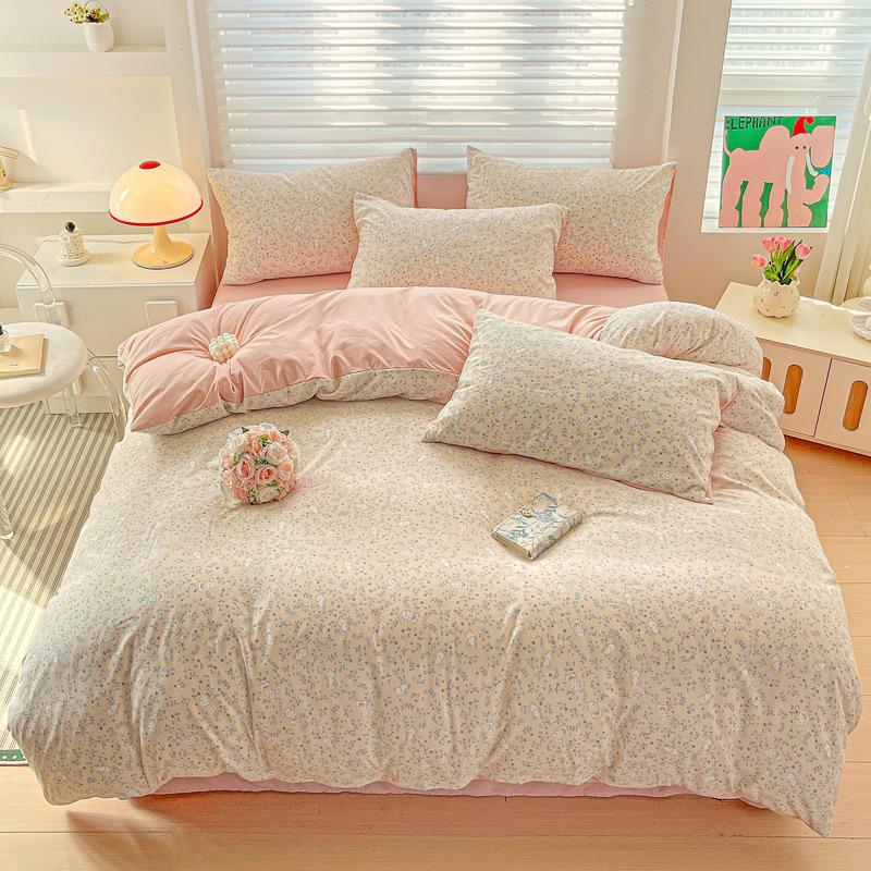 Washed Cotton Single-sided Printing Duvet Cover Single Person Student Dormitory BedSheets Four Season Universal Machine Washable Household Bedding Set