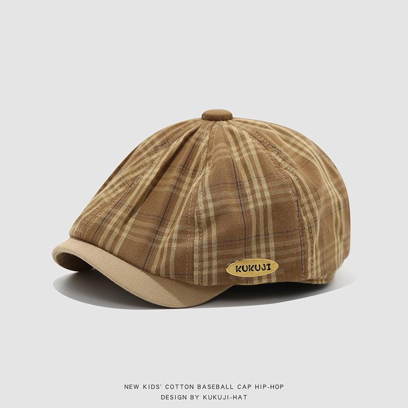 Kids' Artistic Plaid Beret - Trendy Retro Hat for Boys and Girls