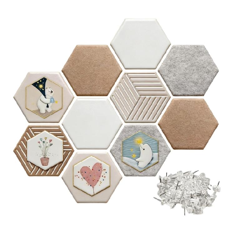 Sechseckige Filz-Korkplatten, Selbstklebende DIY-Bulletin Boards Pinnwand für Büro Heimwanddekorationen Notizen Fotos Anzeige