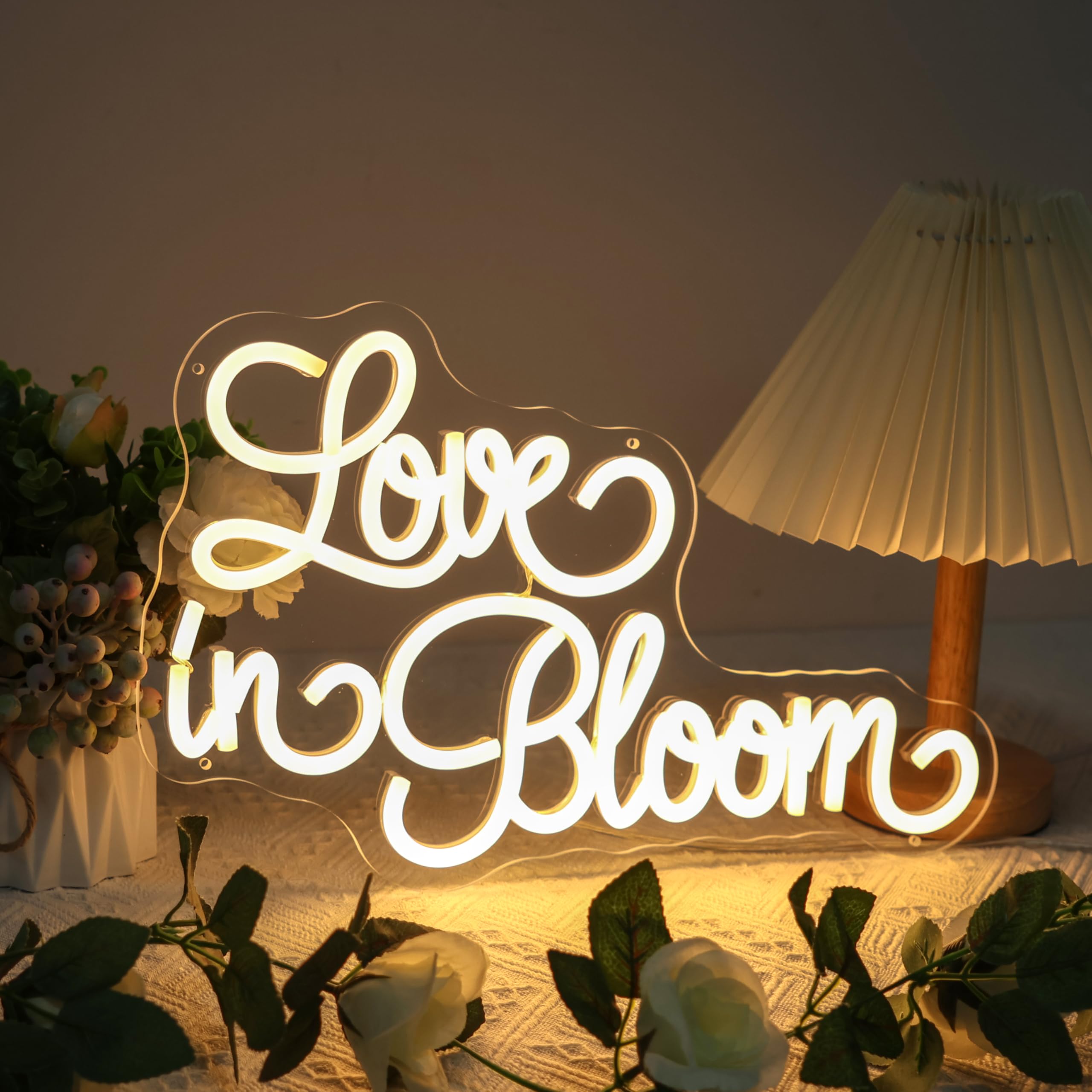 

Love in Bloom Neon Sign for Wedding Light for Bridal Shower Engagement Wall Decor, Dimmable Gift for Birthday Valentines