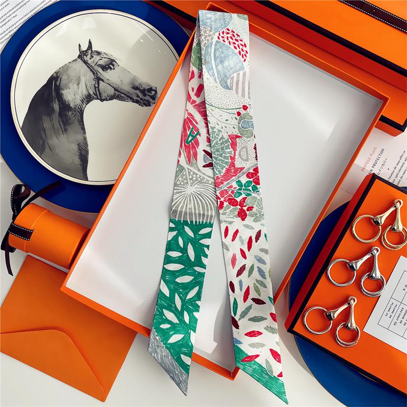 Cachecol de Seda 100% de Alta Qualidade Marca de Luxo Mulheres Faixa de Cabeça Faixa de Cabelo Foulard Gravata Lenço de Pescoço Cachecóis Skinny Acessórios